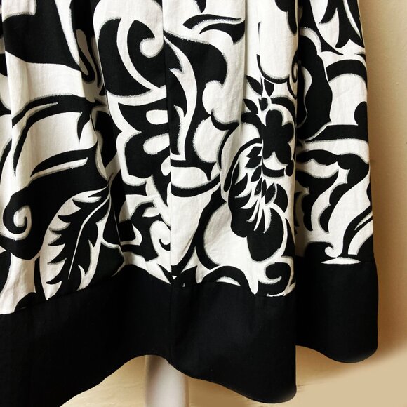 Cache Damask Black & White Floral Short Skirt w/Silver Trim & Pleats Size 0 EUC - Picture 4 of 9